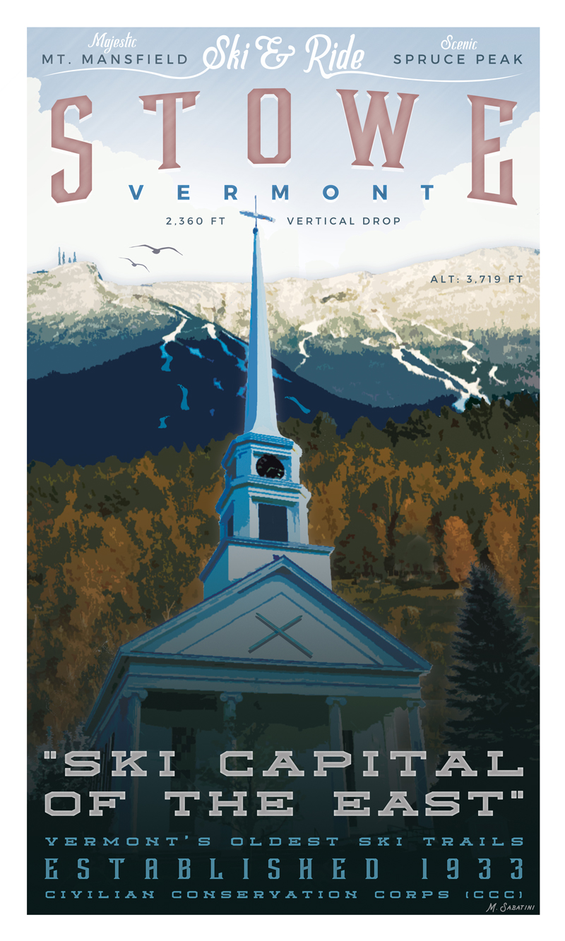 Ski and Ride Stowe, Vermont - Poster